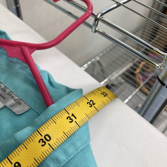 Vintage Bloomingdales Sutton Studio Women’s Aqua Linen Blouse‎ Size 2X Preppy - Picture 3 of 11